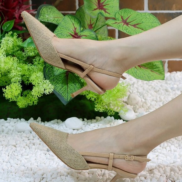 Apricot Casual Women's Ankle Strap High Heel French Sequins Bridal Sandals - Picture 2 of 7